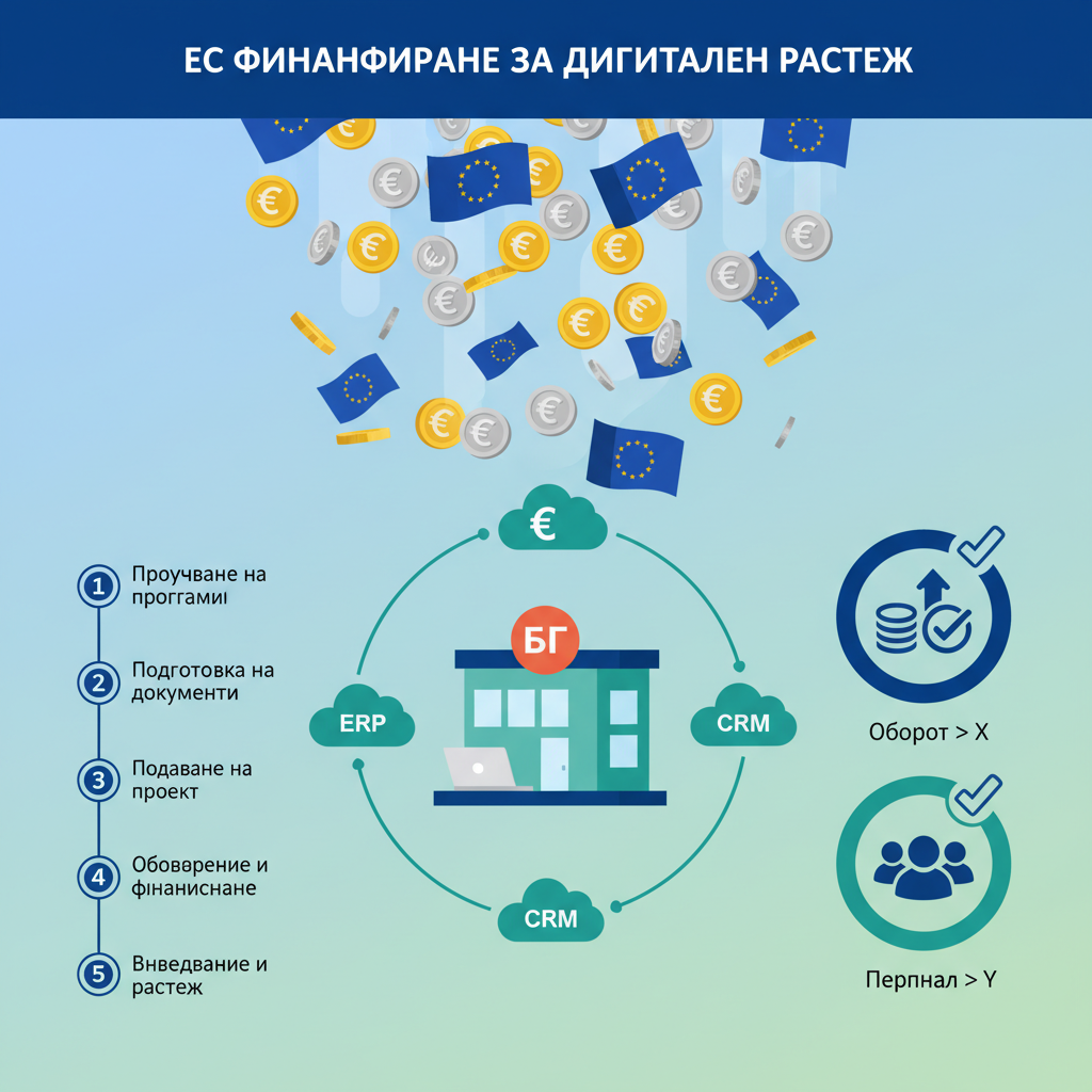 Еврофондове за дигитализация 2026: Финансиране на ERP и CRM за малки фирми